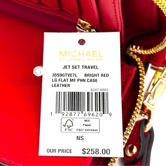 Michael Kors JST LG Flat MF Phone Case Wallet Red/Gold - Picture 9 of 9